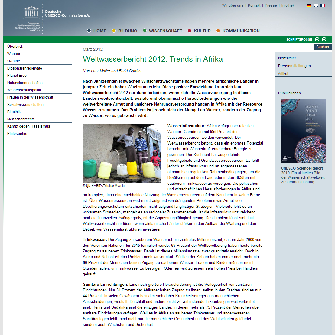 Weltwasserbericht 2012: Trends in Afrika